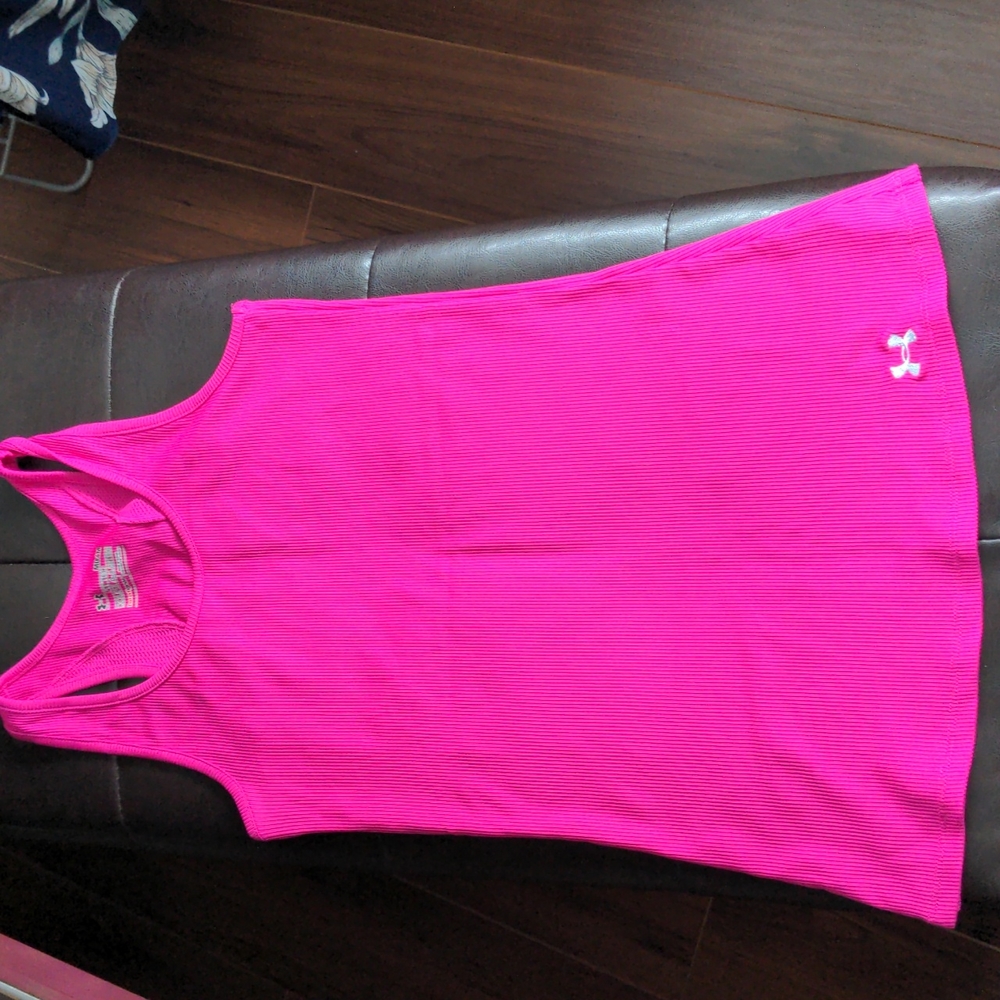 Under Armour heat tech, racer back tank, bright pink, medium